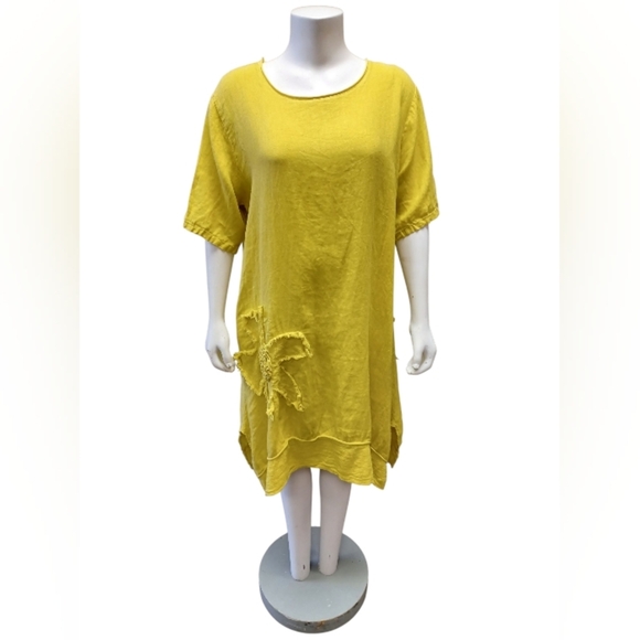 Serena Giorgi 100% Linen Goldenrod S/S Midi EUC Size XL - Picture 2 of 9